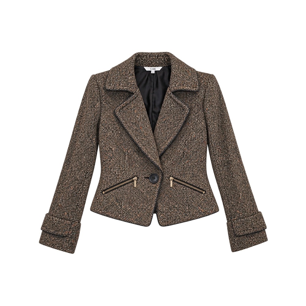 Cabi Tweed Wool Blend Moto Biker Jacket Women 6 Gray Black White 638